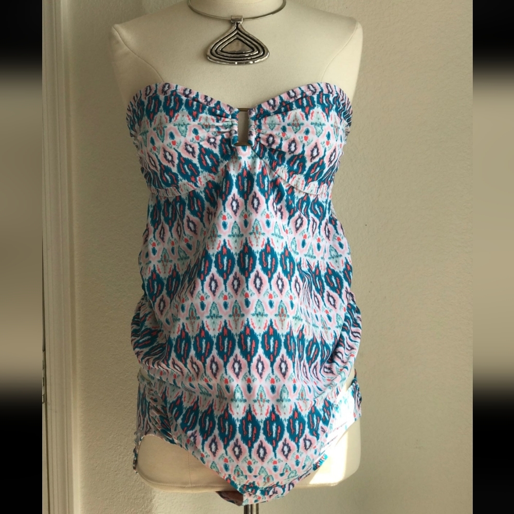 A Pea in the Pod Maternity 2 Piece Swimsuit Strapless Tankini Boho Chic sz Large